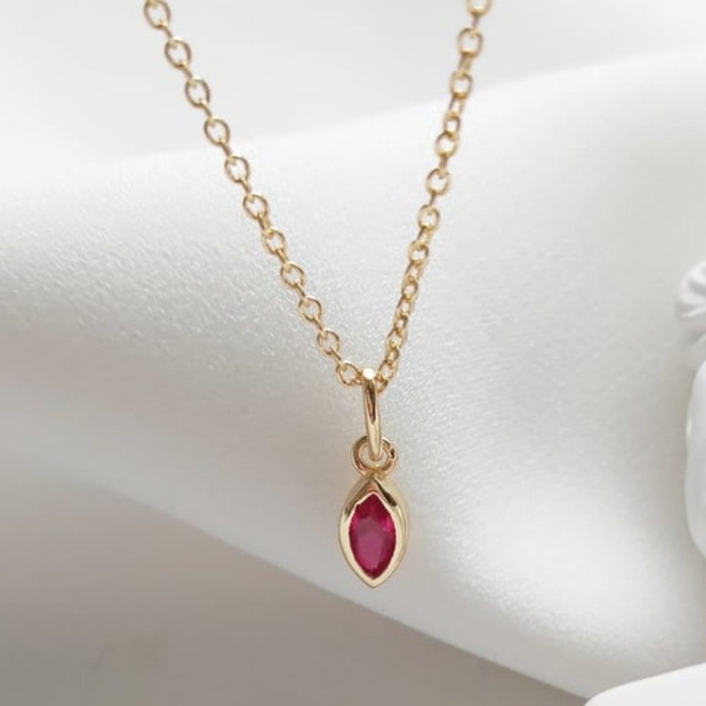 Sterling Silver Necklace w/Red Cubic Zirconia Pendant